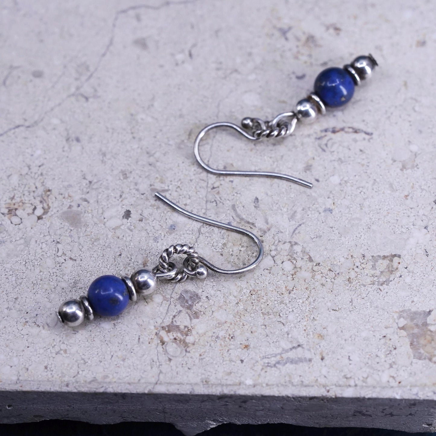 Vintage Sterling 925 silver handmade earrings with lapis lazuli beads