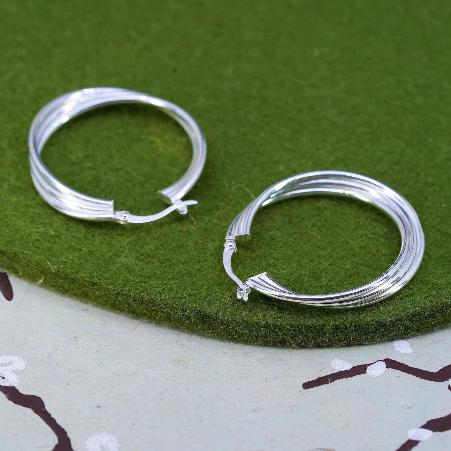 1.25", Vintage sterling silver loop earrings, twisted primitive hoops