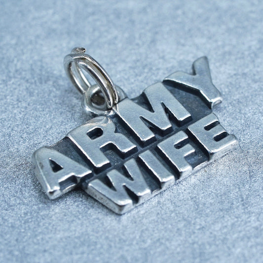 vintage Sterling 925 silver charm, army wife pendant