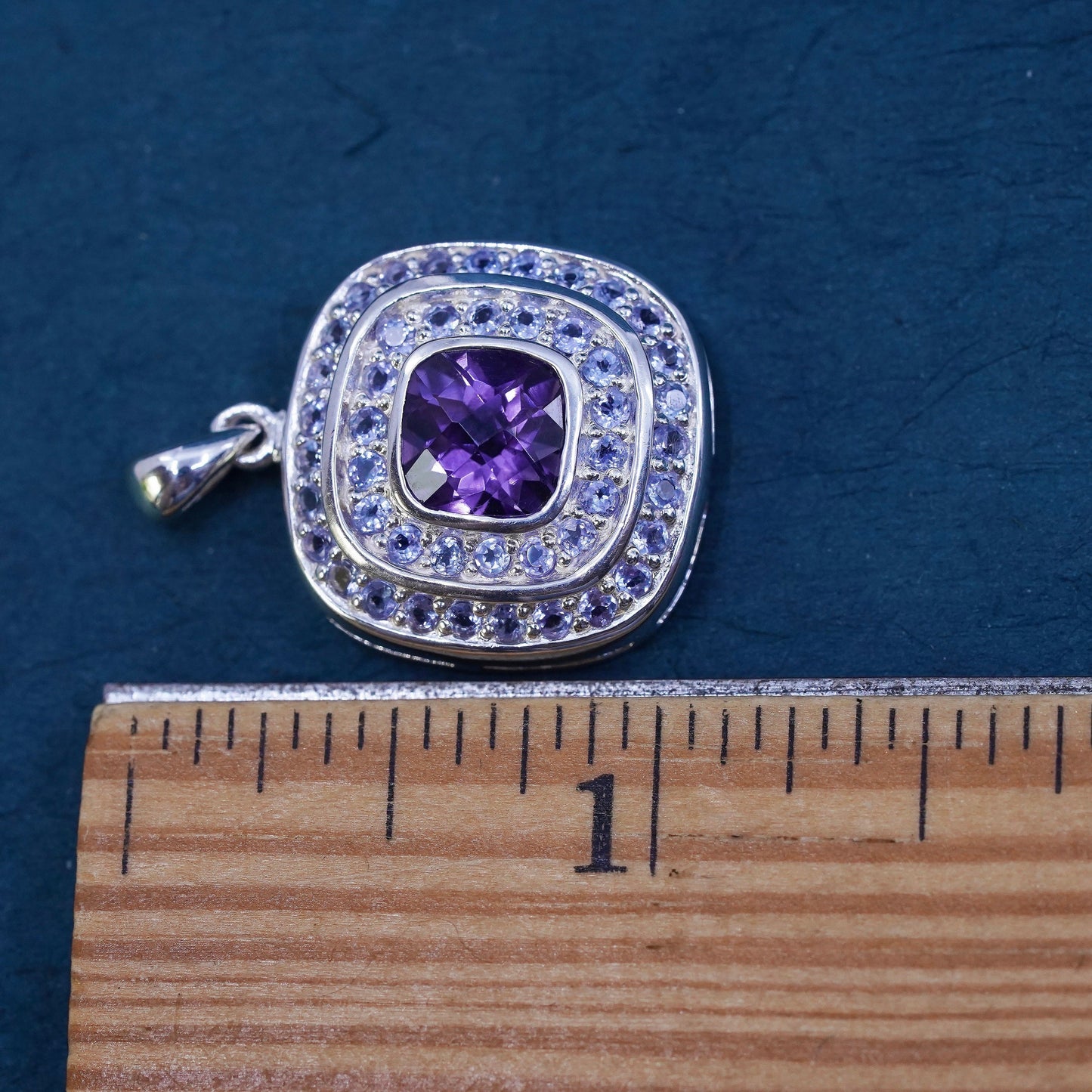 Vintage sterling 925 silver handmade pendant with amethyst and cz