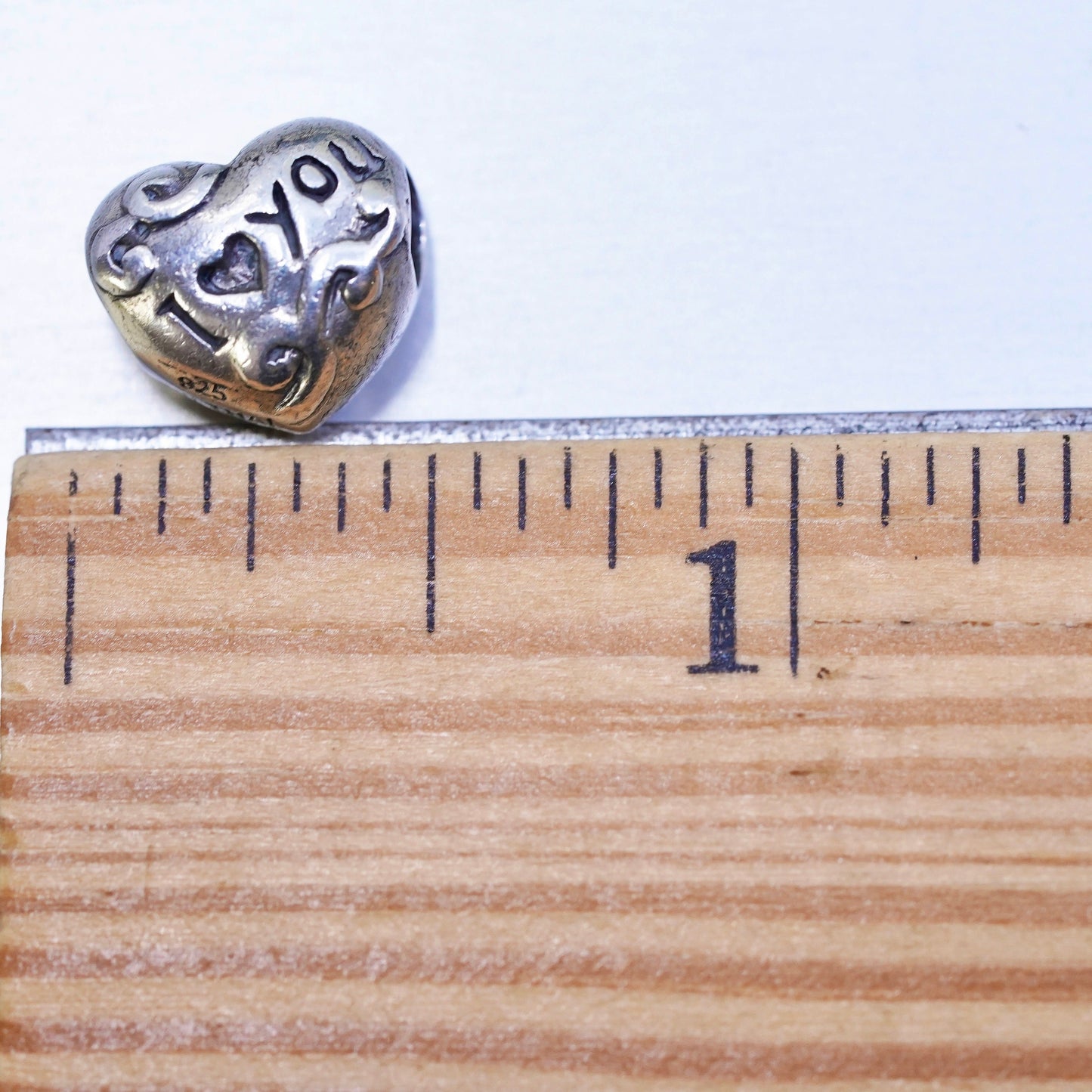 Vintage IBB Sterling silver bead charm, 925 heart pendant embossed i love you