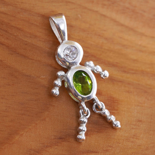 VTG Sterling 925 silver handmade birthstone pendant peridot, baby boy figure