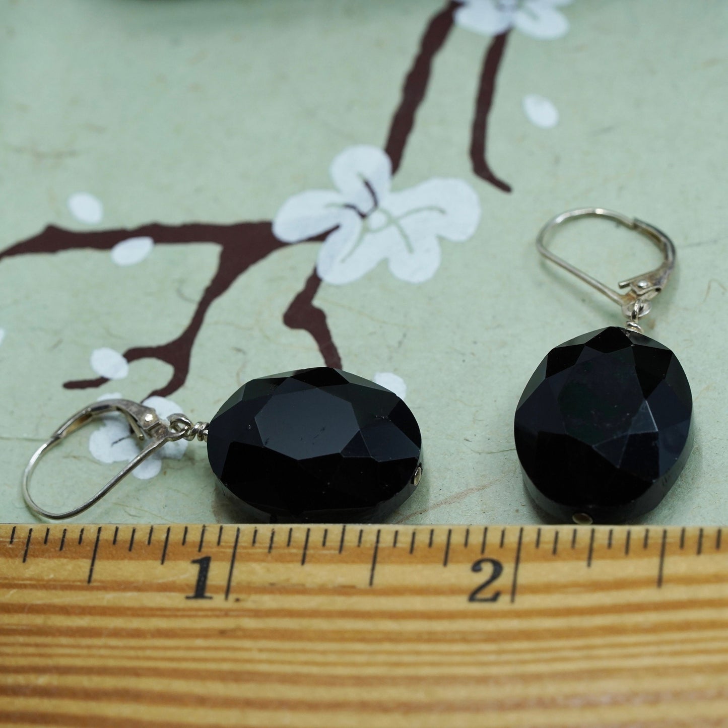 Vintage sterling 925 silver handmade earrings with oval onyx