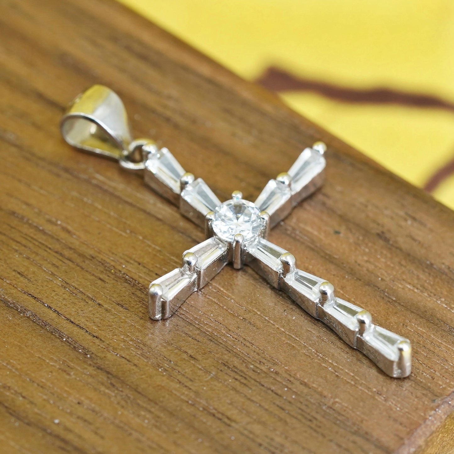 Vintage Sterling silver handmade pendant, 925 cross with Cz