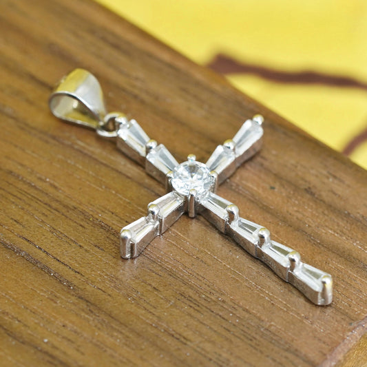 Vintage Sterling silver handmade pendant, 925 cross with Cz