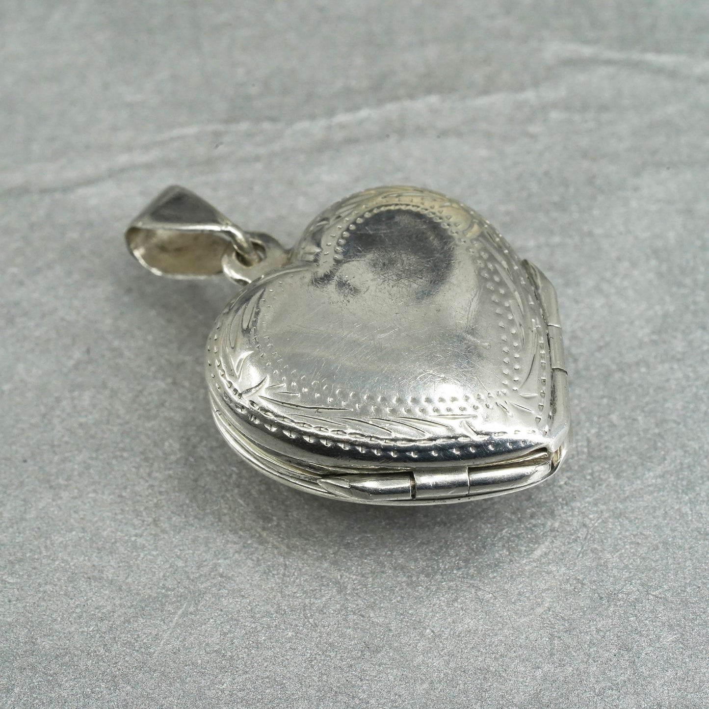 vintage Sterling silver handmade charm, textured 925 heart 4 photos locket