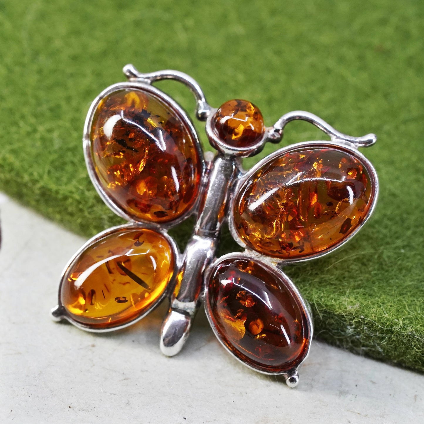 Vintage Sterling 925 silver handmade butterfly pendant with amber