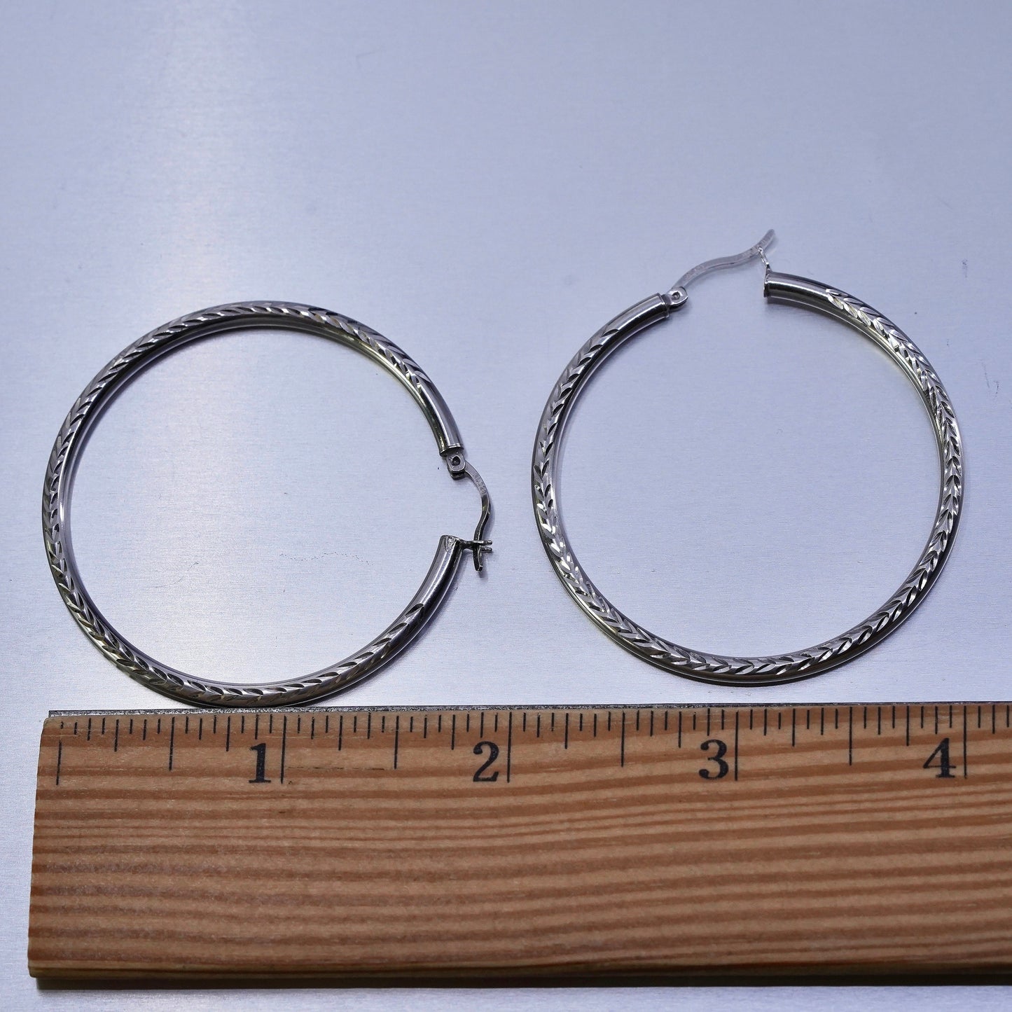 2”, vintage Sterling silver handmade earrings, textured 925 hoops