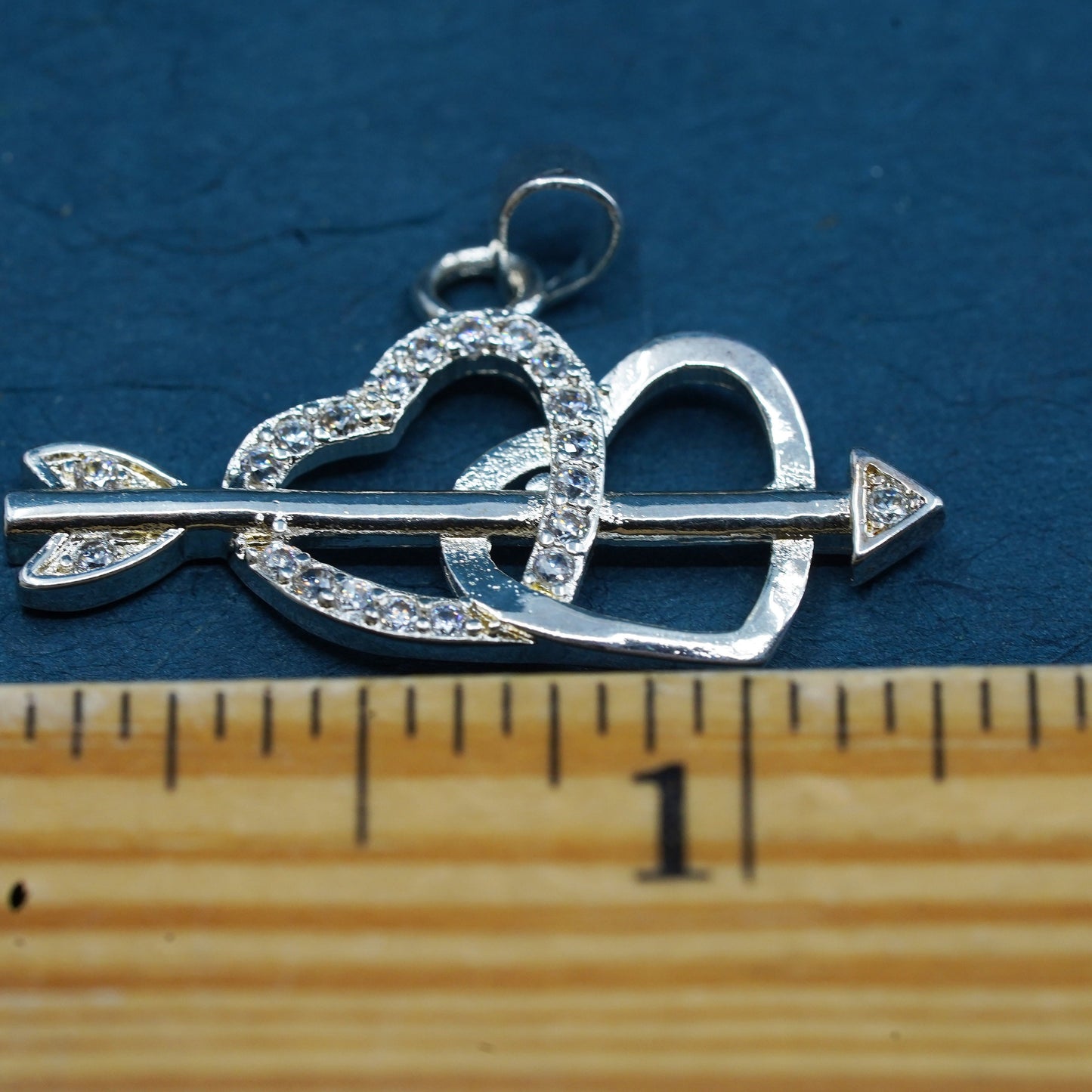 vintage Sterling silver handmade pendant, 925 double heart pendant