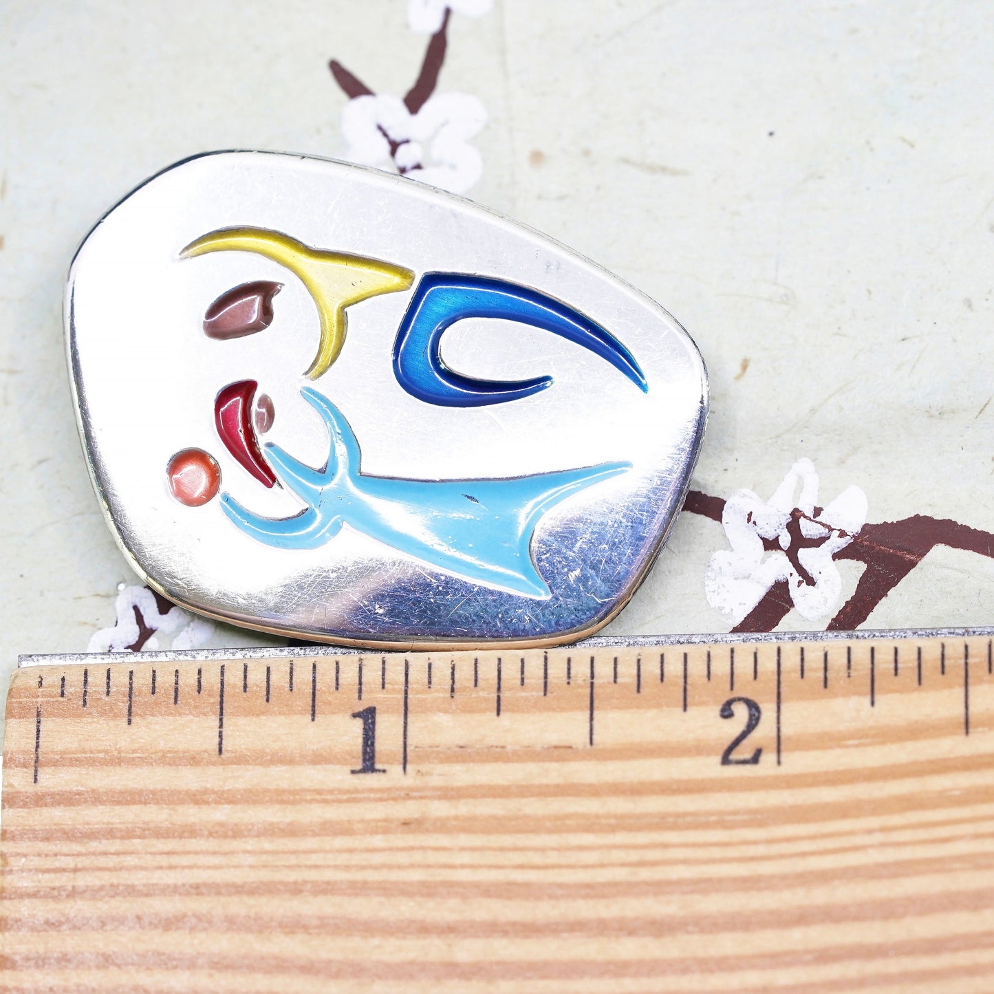 Vintage sterling 925 silver handmade enamel dancing couple brooch pin pendant