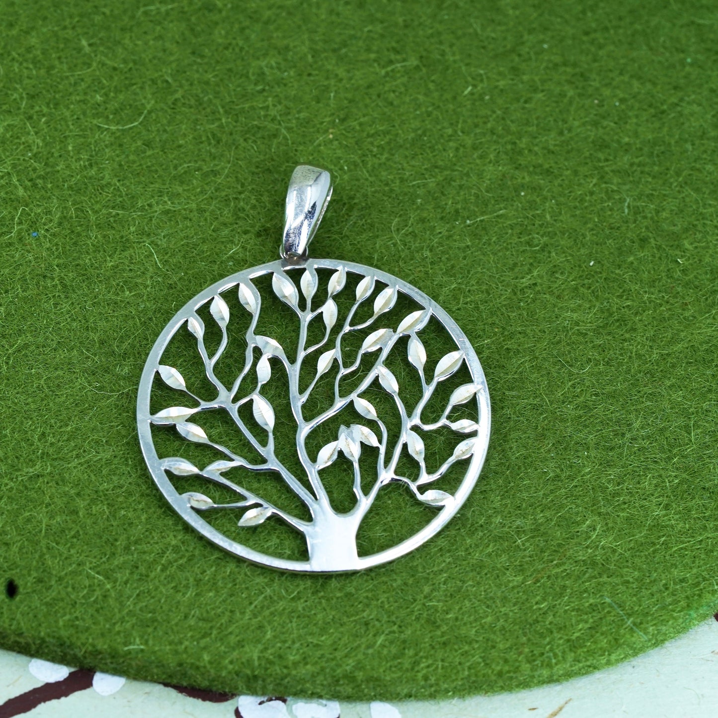 Vintage sterling silver handmade pendant, 925 filigree family tree tag charm