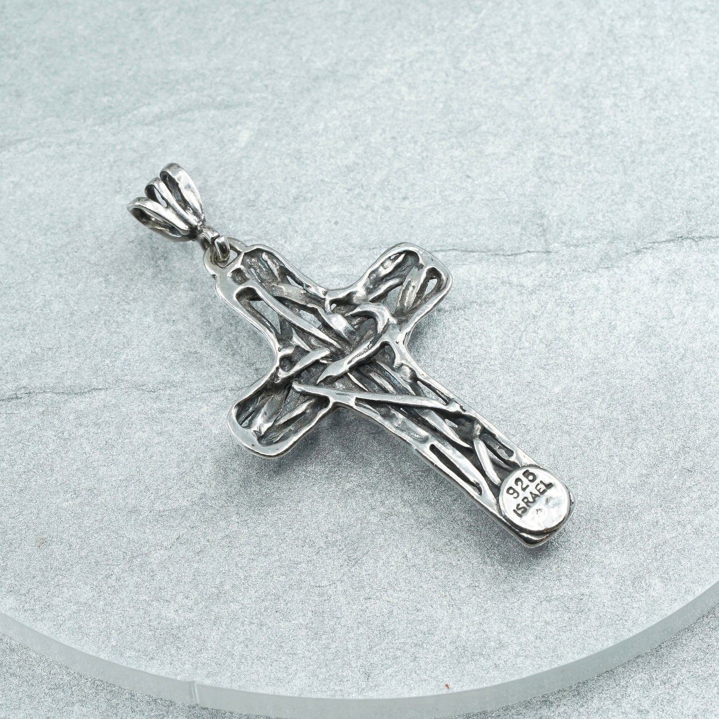 Vintage Israel sterling 925 silver handmade filigree cross pendant