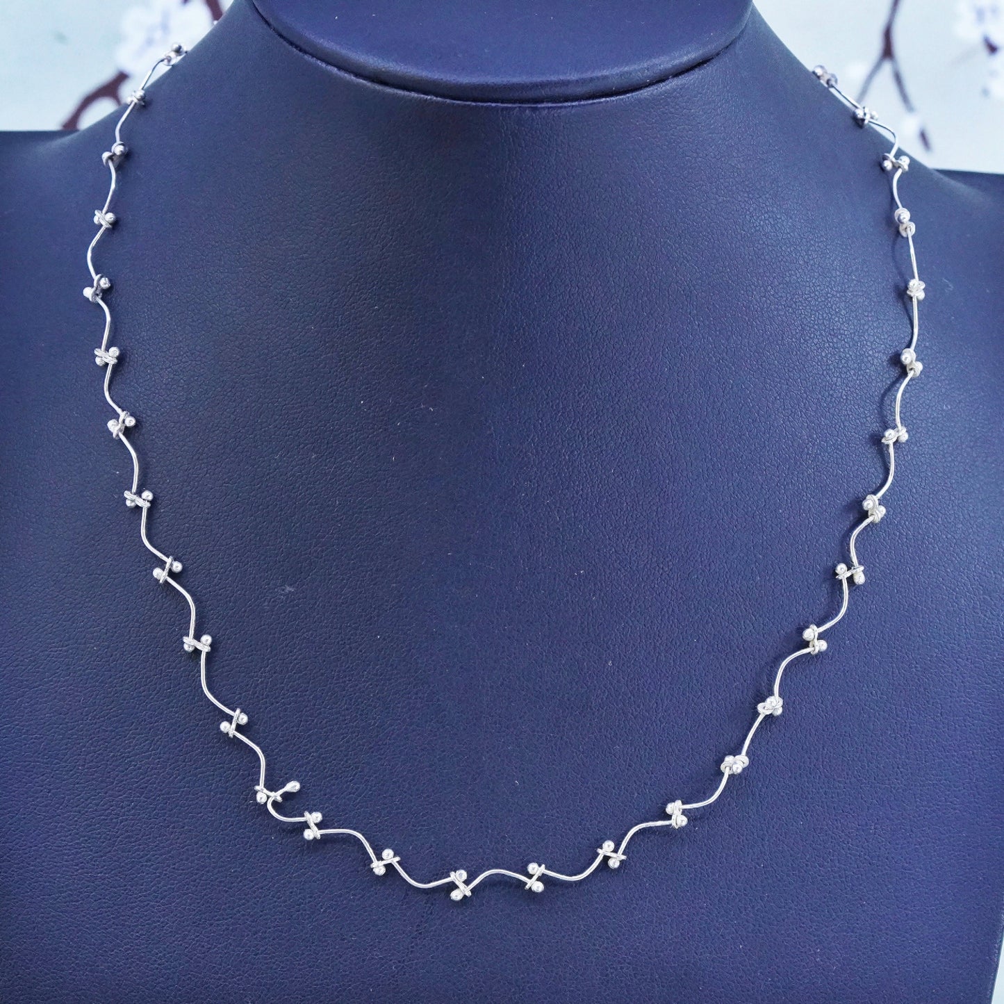 16", Vintage sterling silver link chain with dna link, 925 necklace