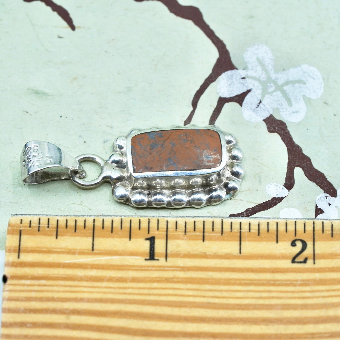 Vintage southwestern Sterling 925 silver handmade long pendant jasper beads