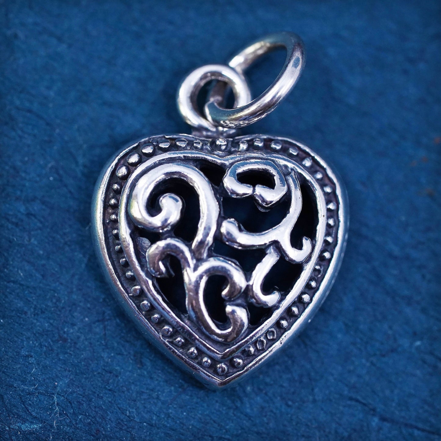 Vintage Sterling silver handmade pendant, 925 filigree heart