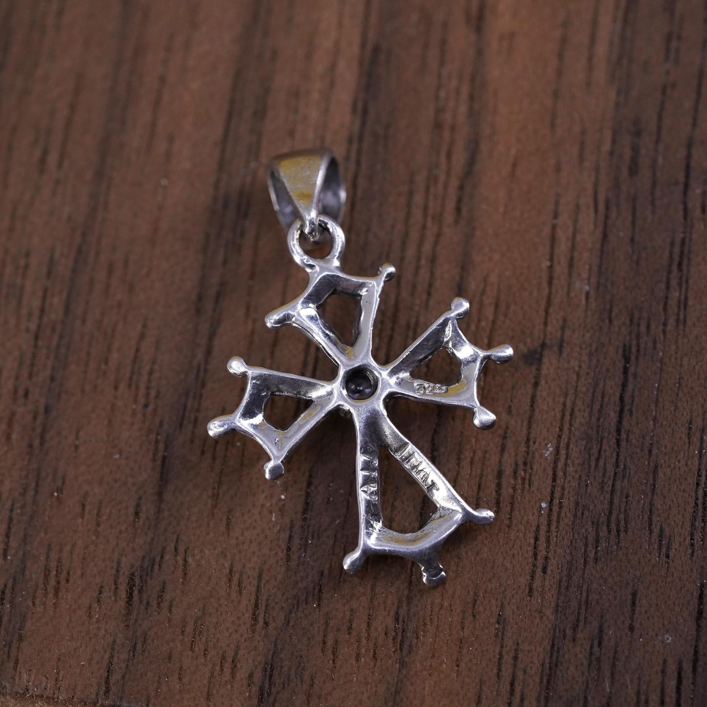 Vintage Sterling silver handmade pendant, 925 cross with Cz inlay, Christian