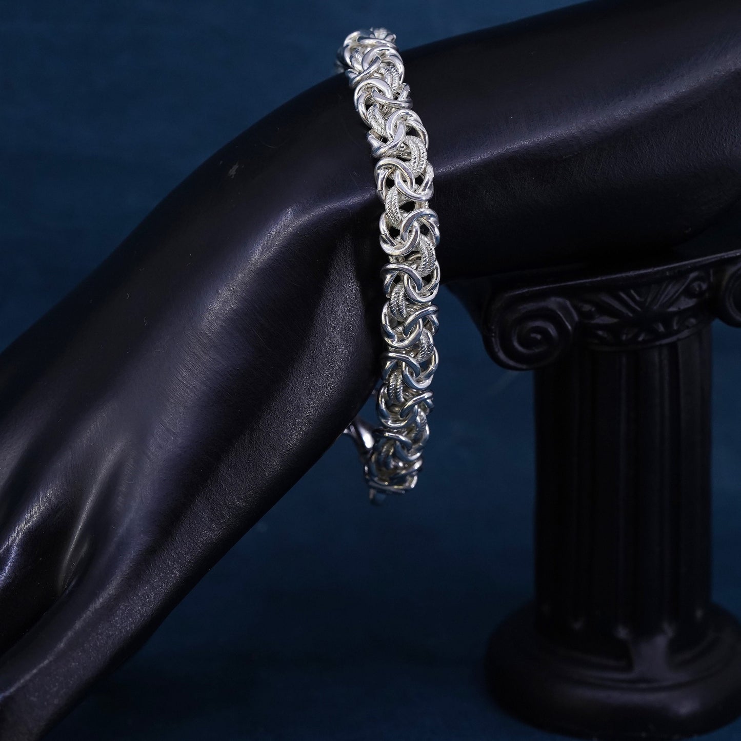 7.5", Italian Milor Sterling silver bracelet, 925 Byzantine, birdcage chain