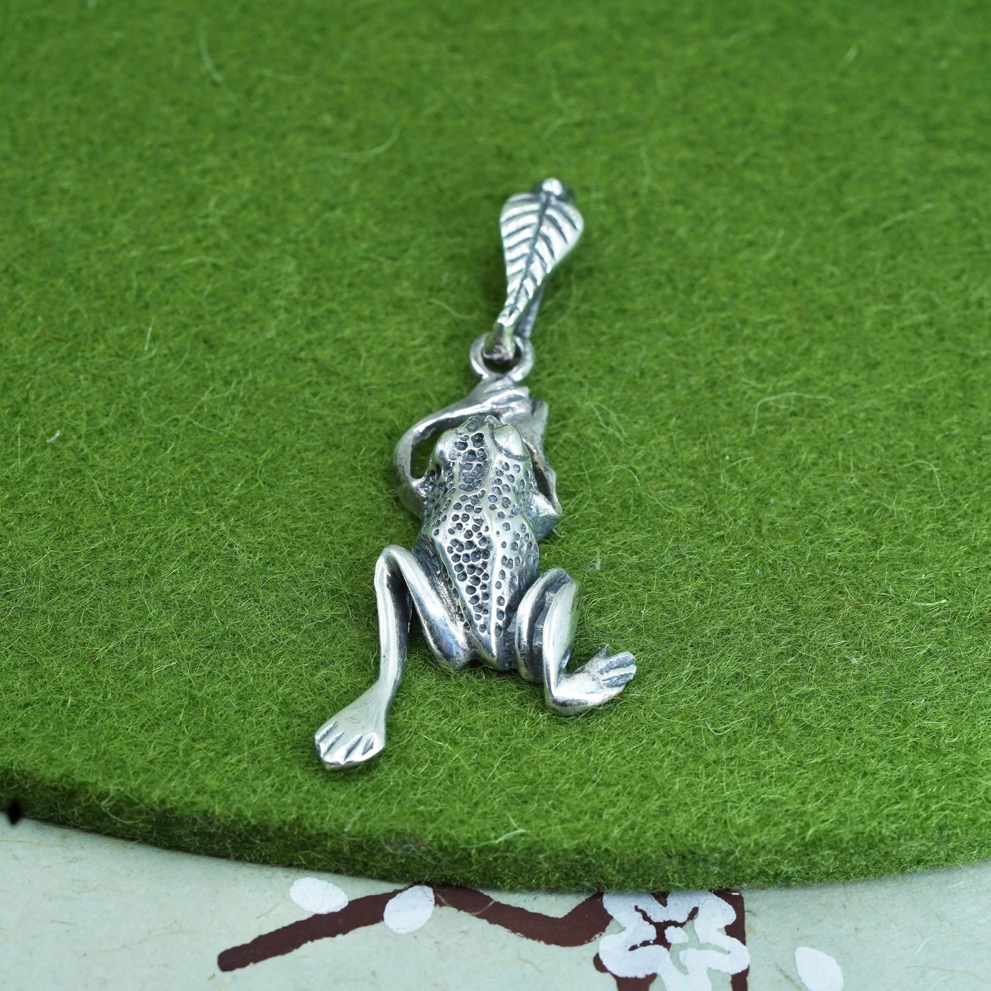 Vintage sterling silver handmade pendant, 925 frog