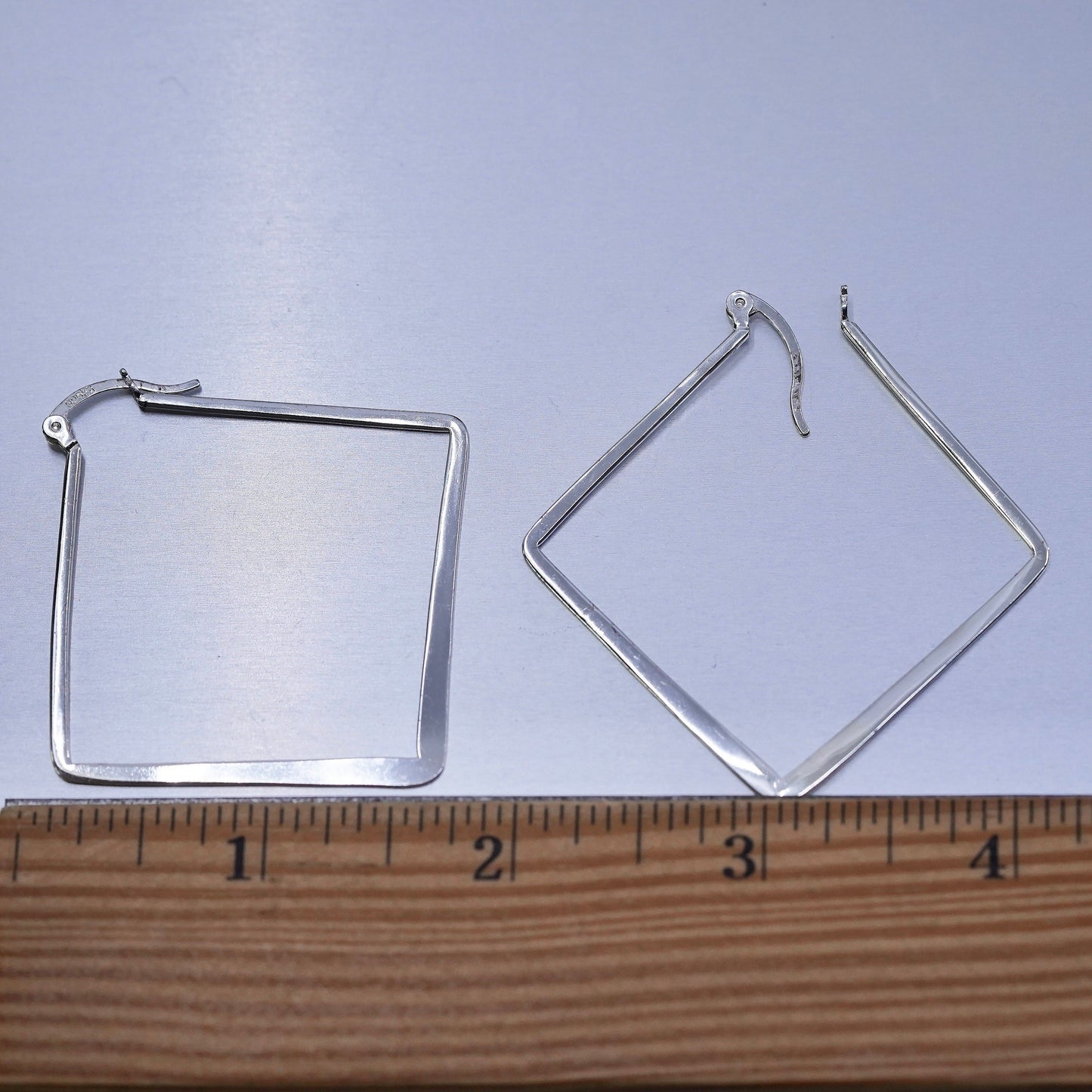 2.25”, vintage Sterling silver handmade earrings, 925 huge square hoops studs