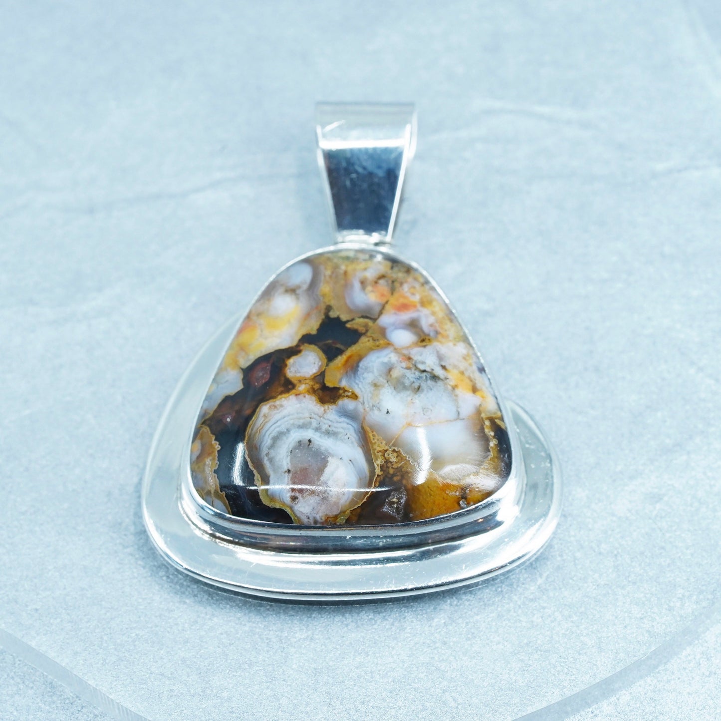 Vintage sterling 925 silver handmade huge slide pendant with agate