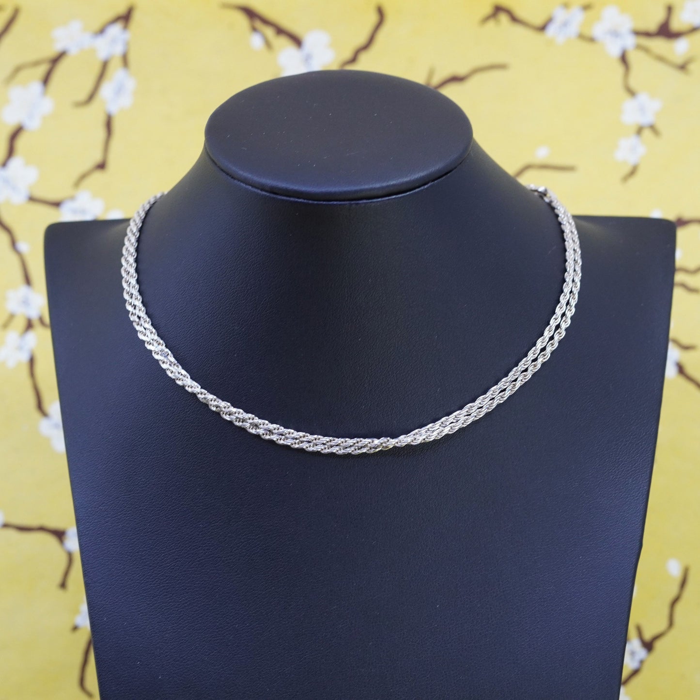 30”, 3mm, vintage Sterling silver necklace, Italy diamond 925 rope chain