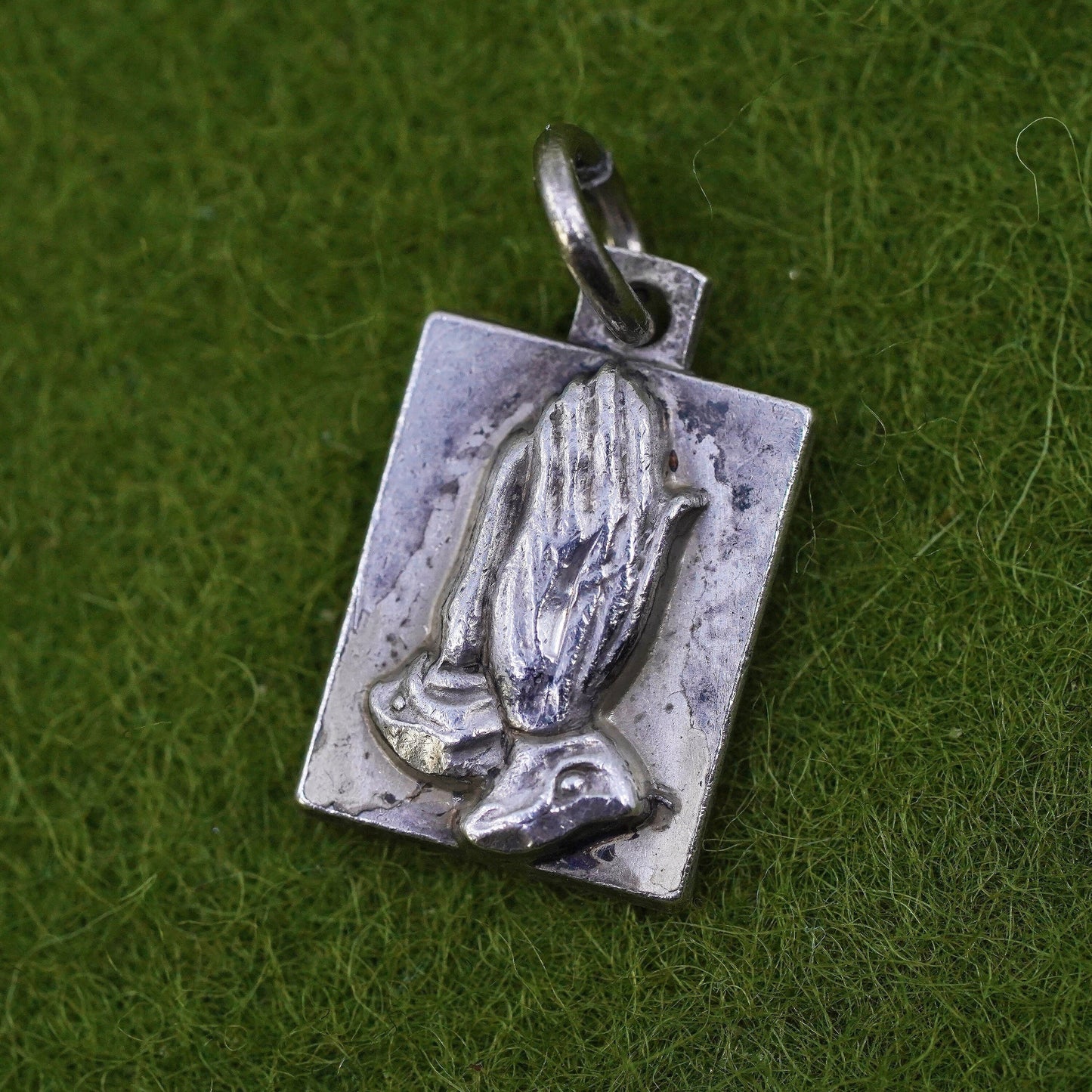 Vintage sterling silver handmade pendant, 925 prayer hand charm