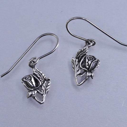 Vintage sterling 925 silver handmade rose flower earrings