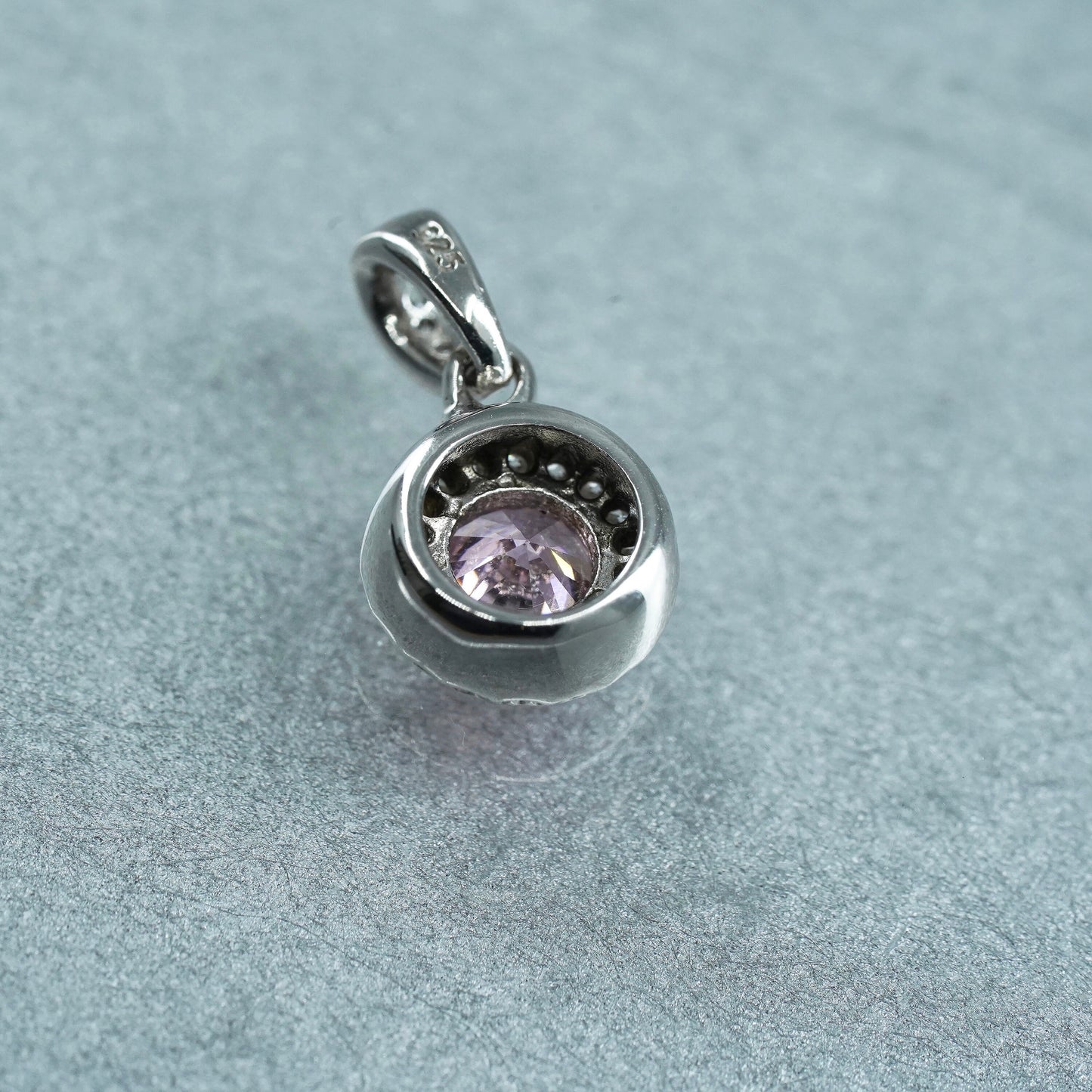 vintage Sterling silver pendant, 925 charm with pink Cz