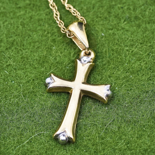 18”, vermeil yellow gold Sterling silver necklace, 925 Singapore cross pendant