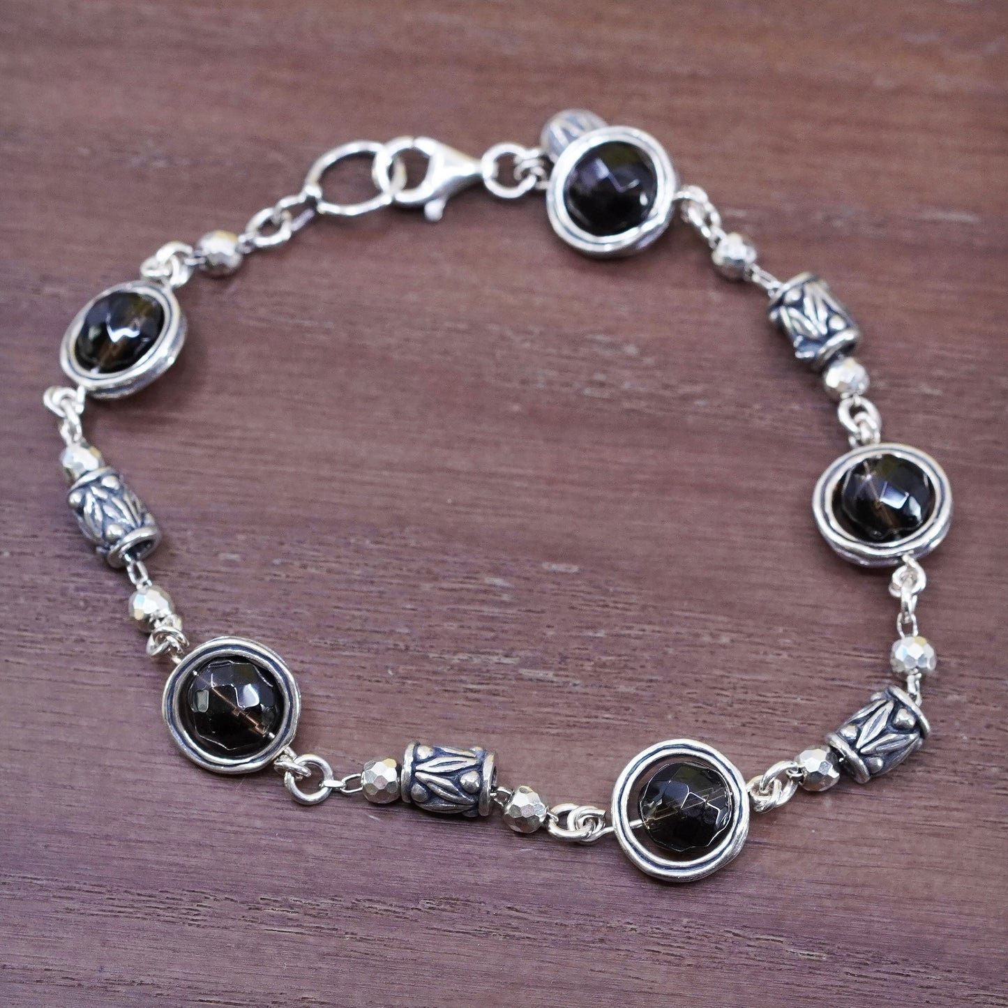 8”, Israel Paz PZ jewelry sterling 925 silver handmade bracelet w/ smoky quartz