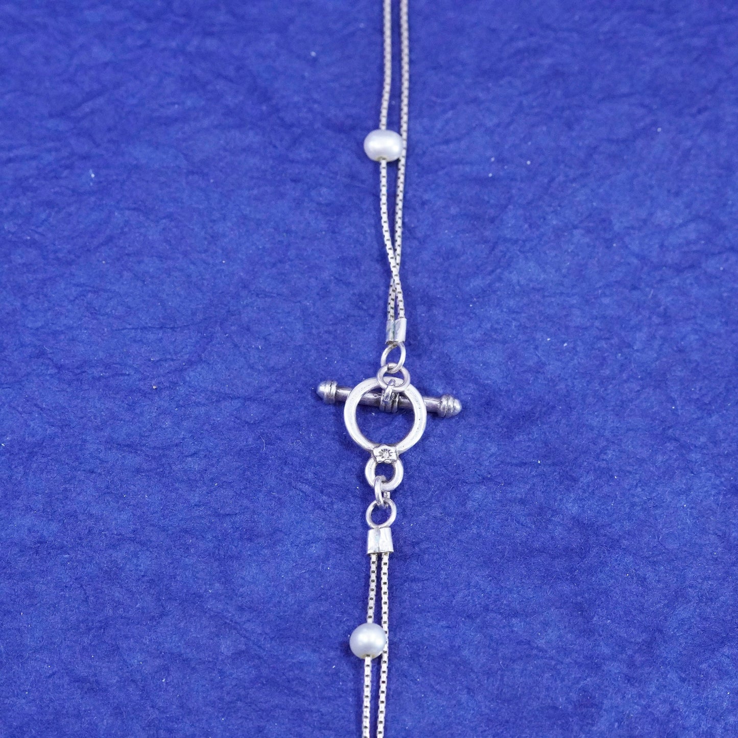 18”, Israel sterling silver necklace multi strands 925 snake chain pearl nugget