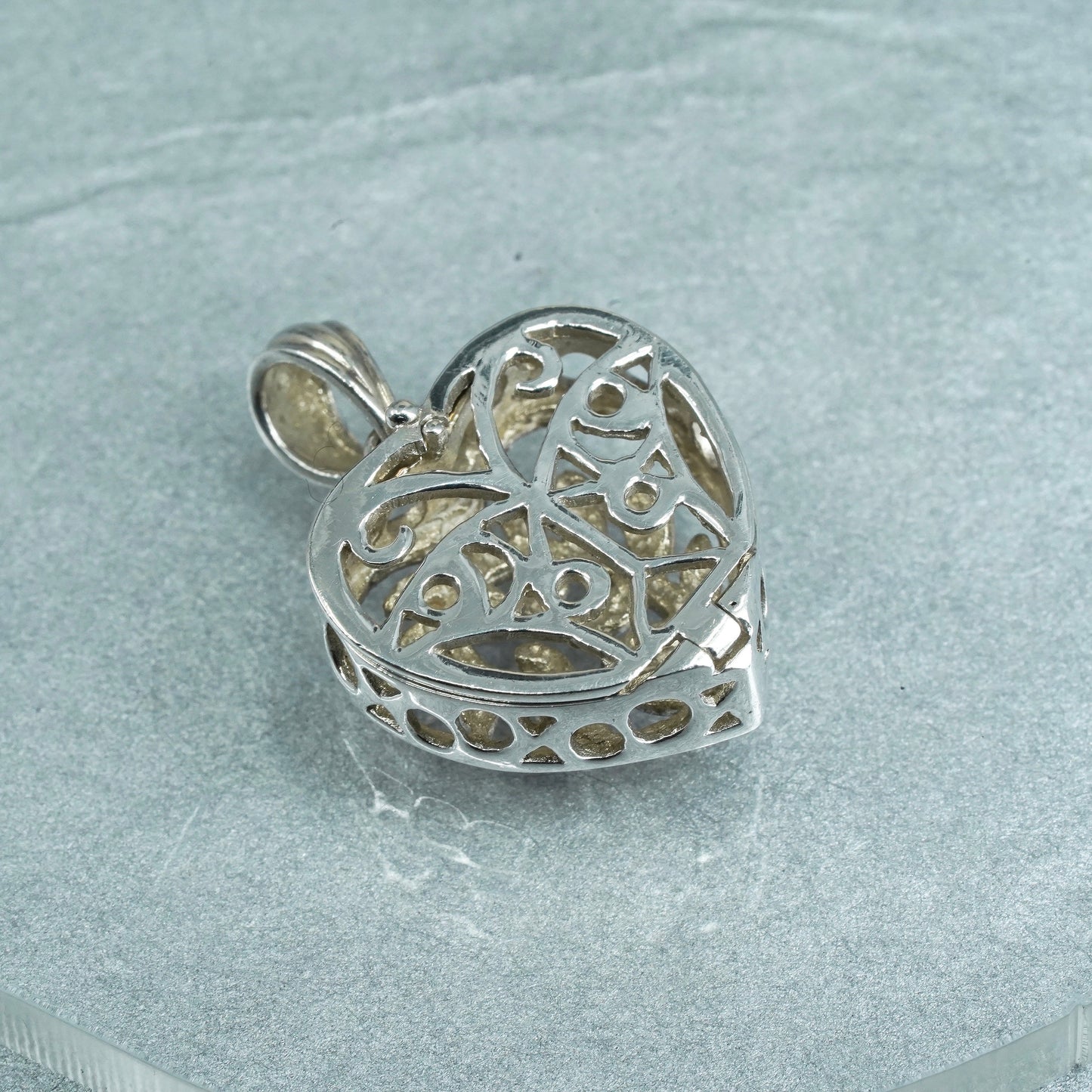 Vintage Sterling silver handmade charm, 925 prayer locket pendant marcasite