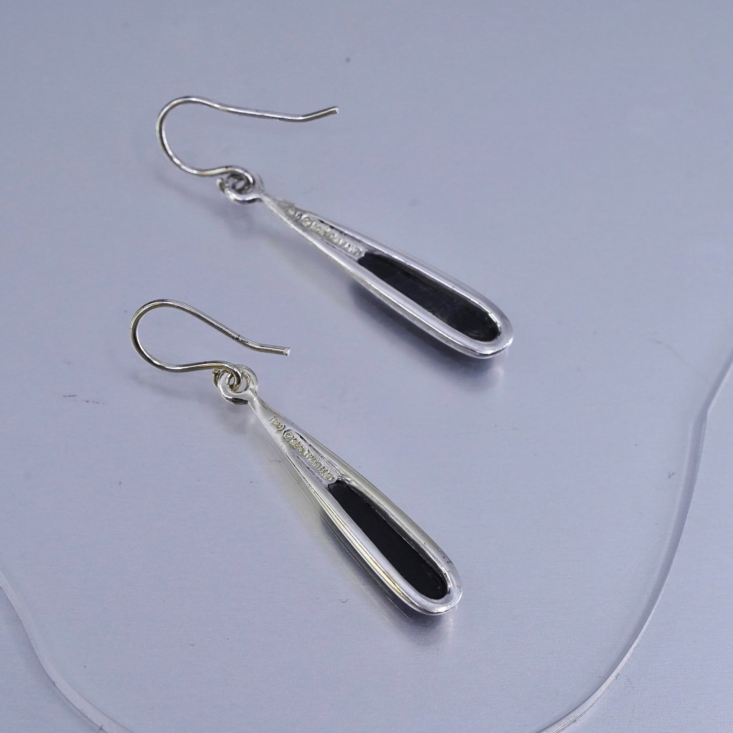 Vintage Sterling 925 silver handmade teardrop onyx earrings