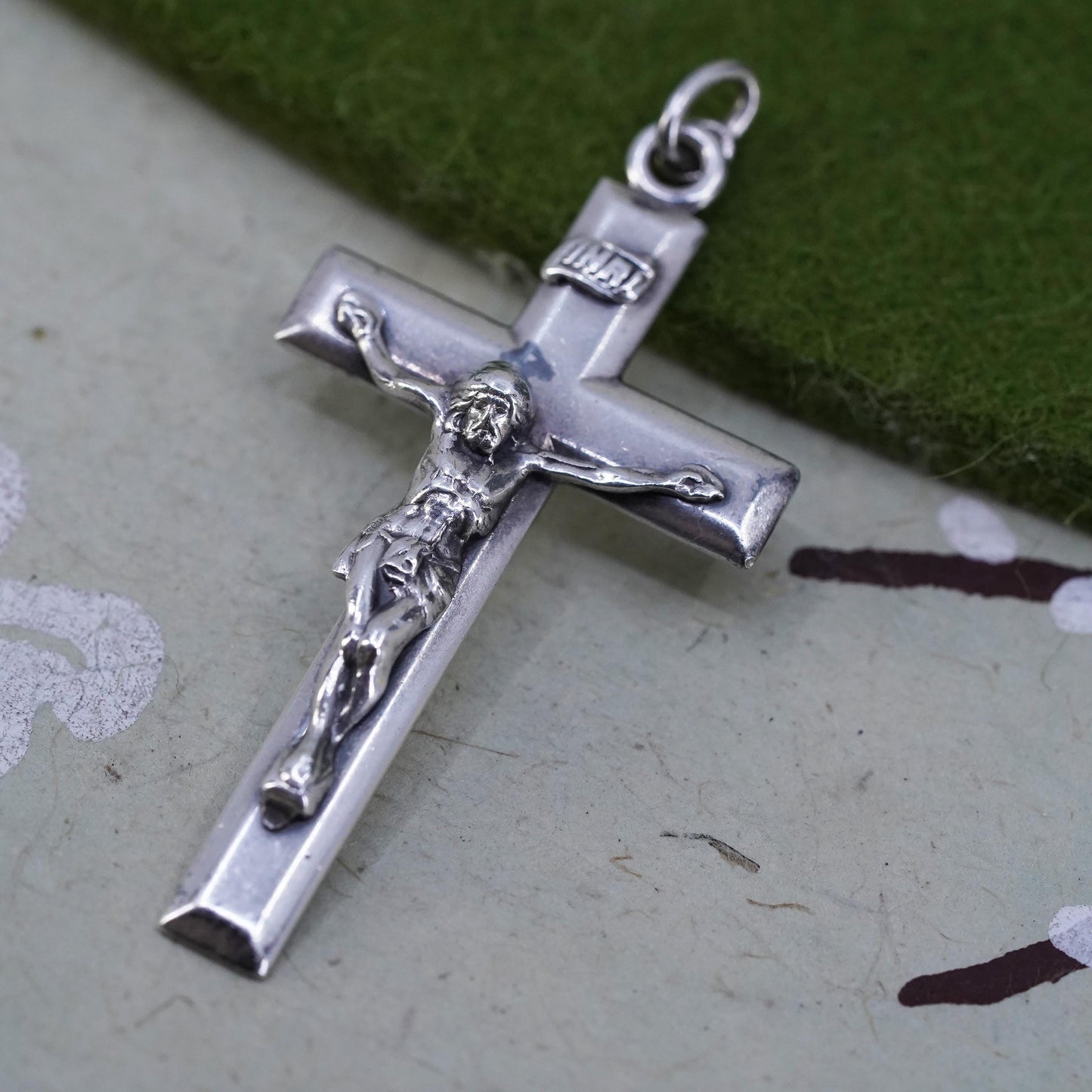 Vintage INRI Sterling silver filigree pendant, 925 cross charm with Jesus