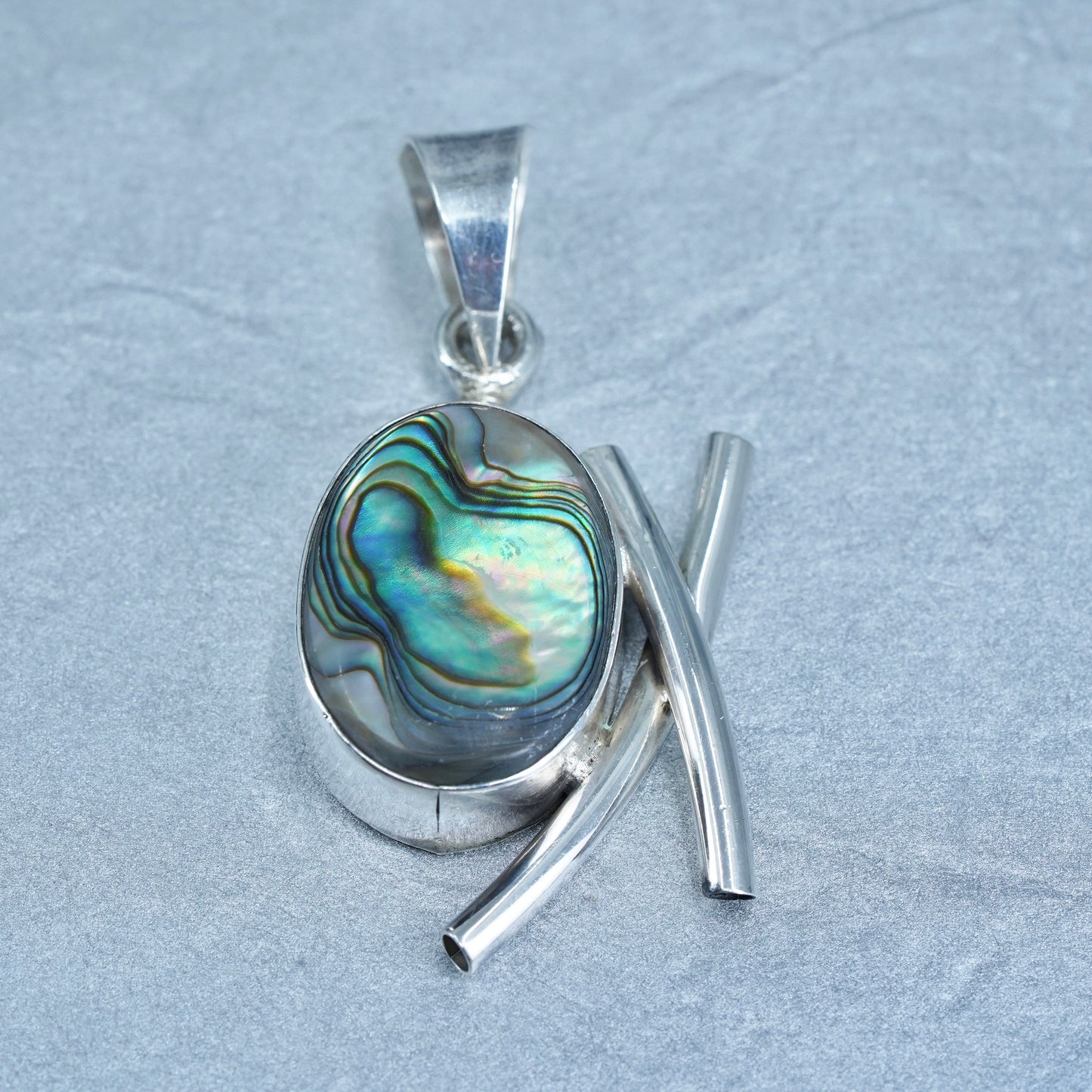 antique sterling 925 silver handmade pendant with abalone