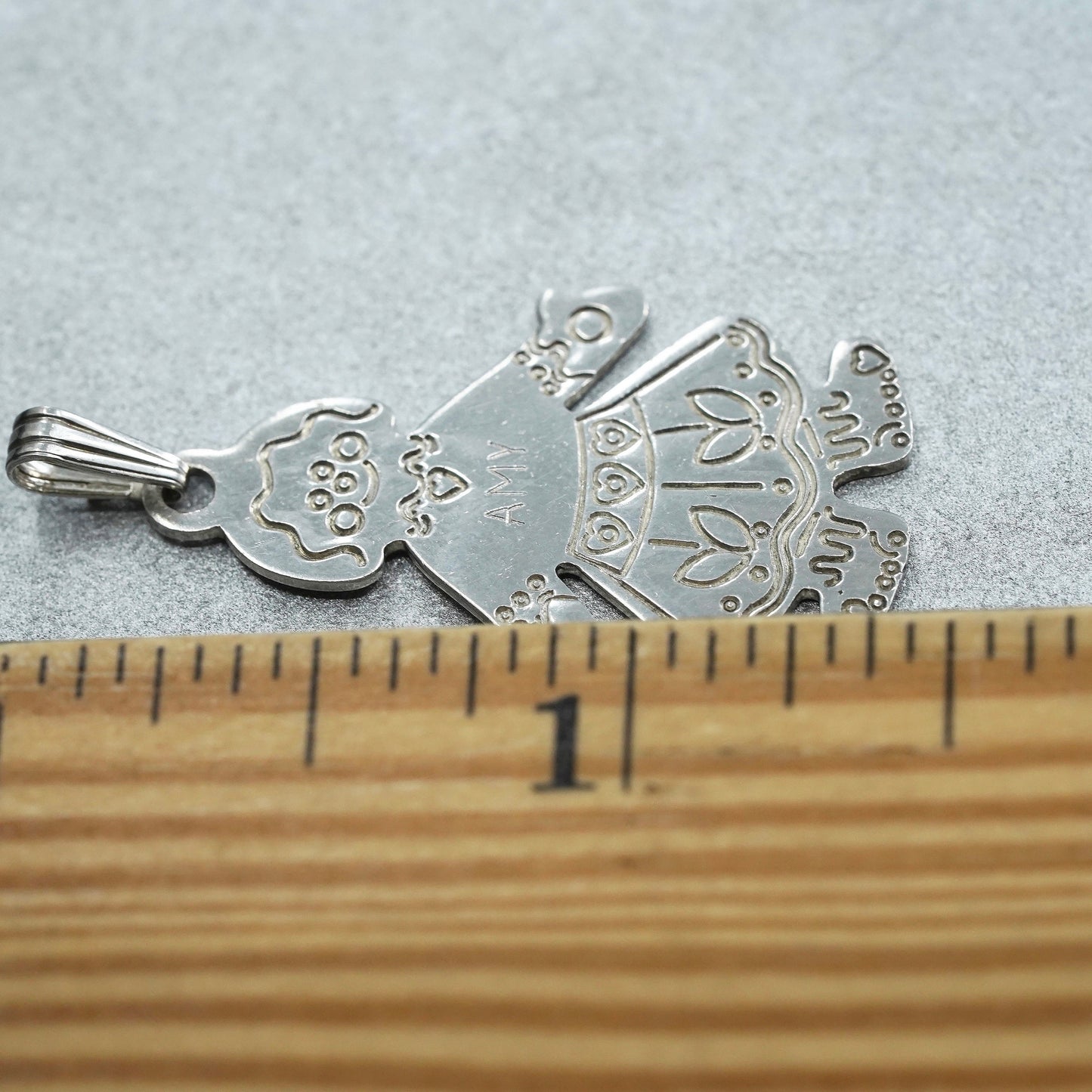 antique sterling 925 silver handmade girl tag pendant charm engraved “Amy”