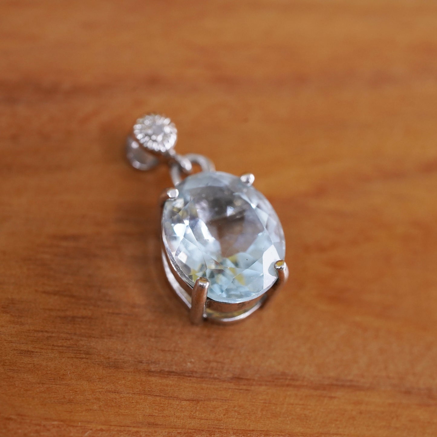 Vintage Sterling silver 925 pendant with blue topaz and diamond