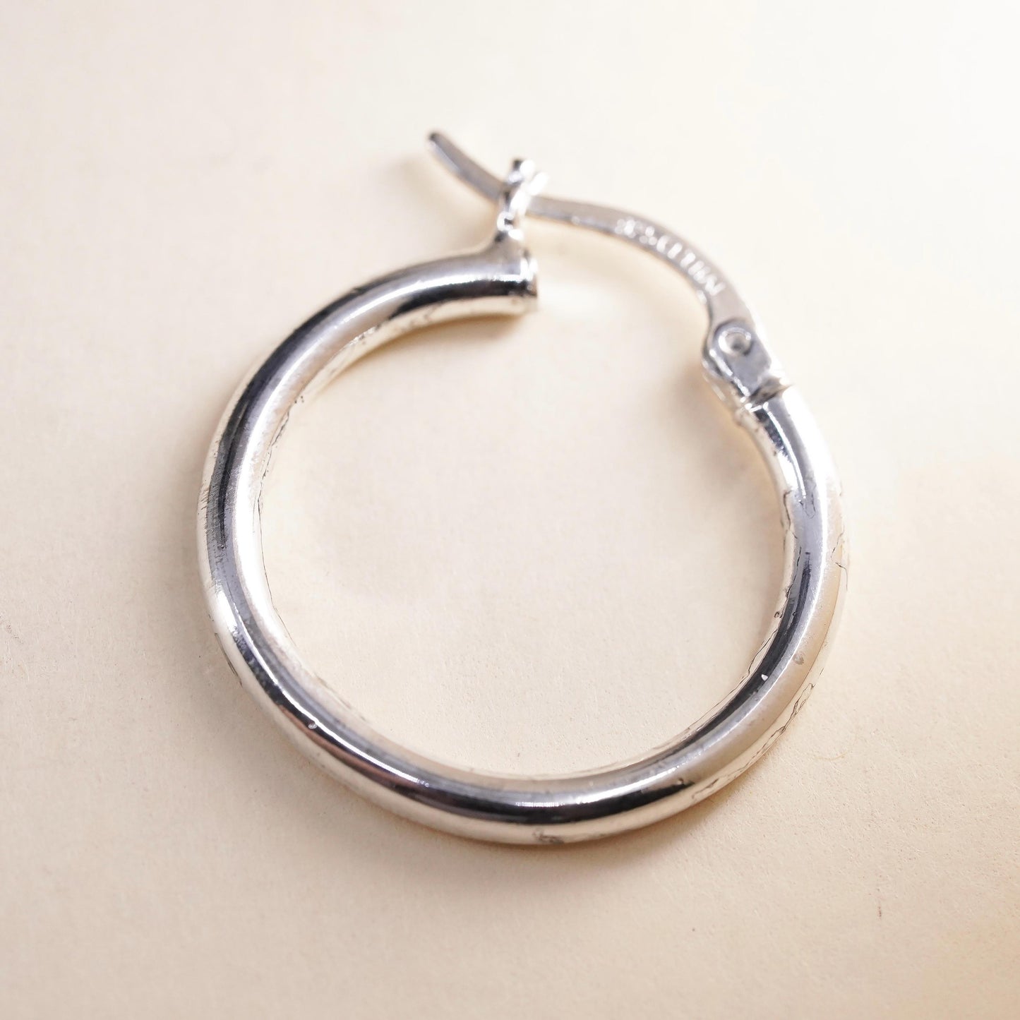 1", Vintage sterling silver loop single earring, minimalist primitive hoop