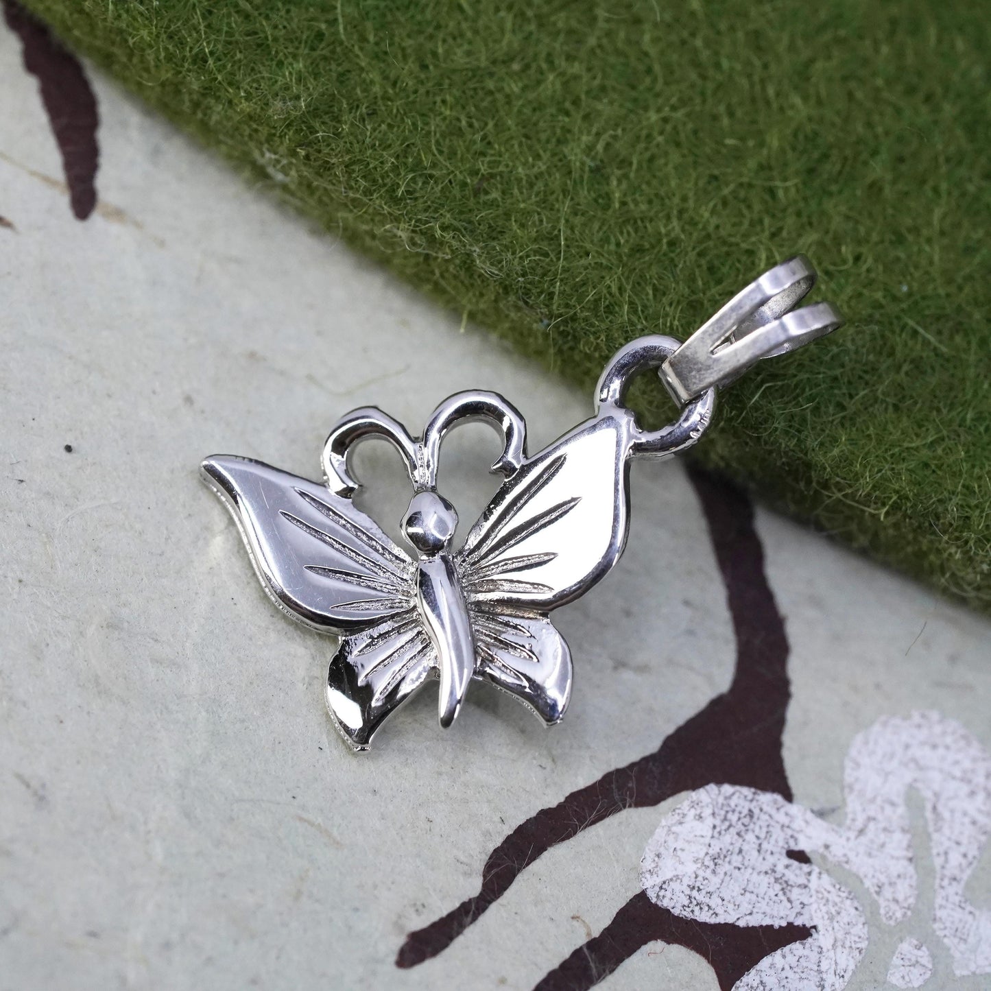 Vintage sterling silver butterfly pendant, 925 handmade charm