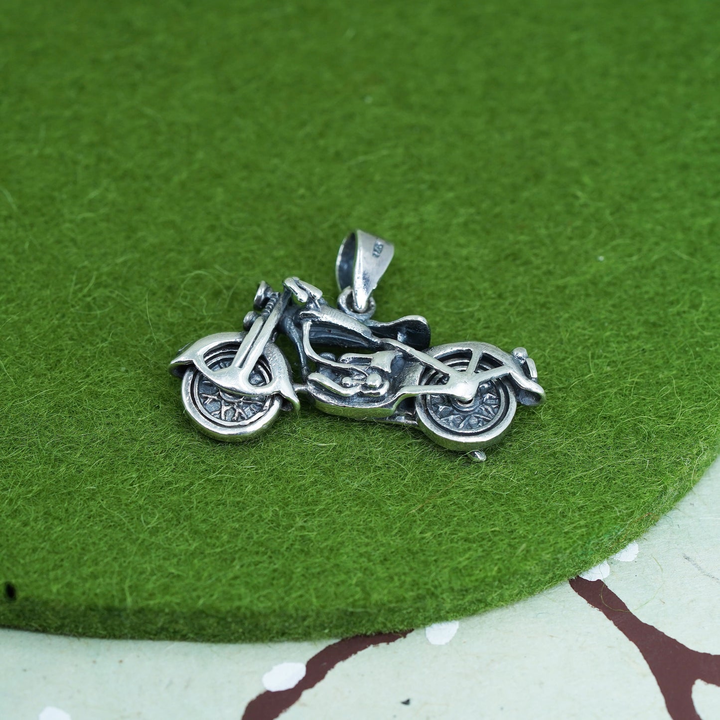 Vintage shube Sterling silver handmade pendant, 925 motorcycles bike Bicycle