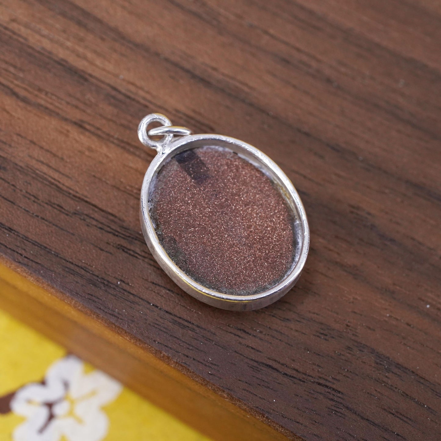 Vintage sterling 925 silver Handmade charm Pendant with oval goldstone