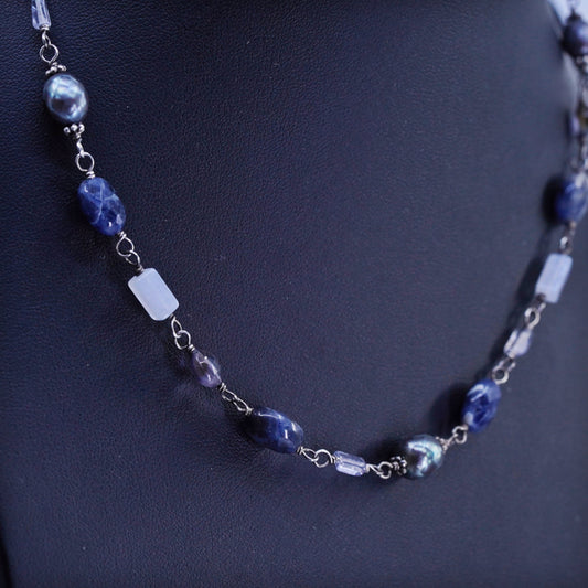 16”, Silpada N1308 sodalite blue chalcedony pearl sterling 925 silver NECKLACE