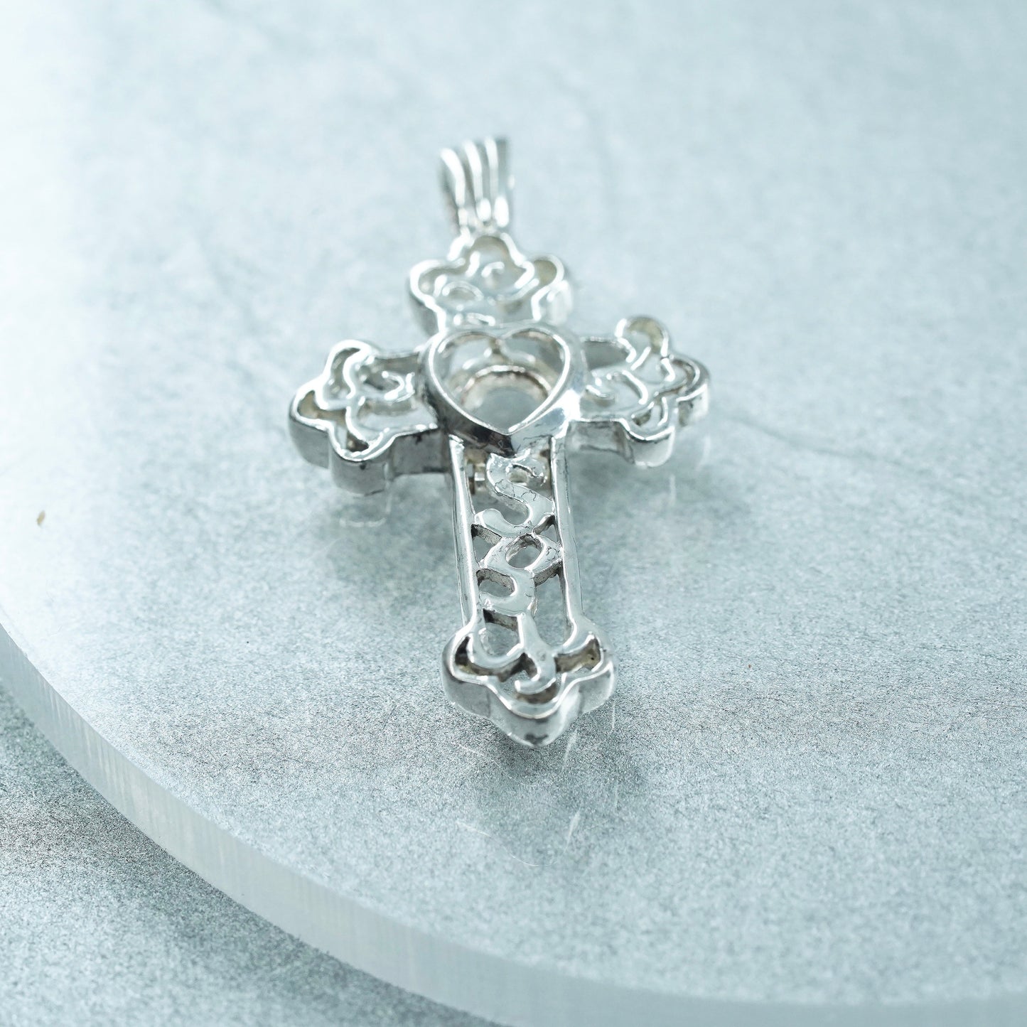 vintage sterling 925 silver interchangeable crystal cross pendant stone