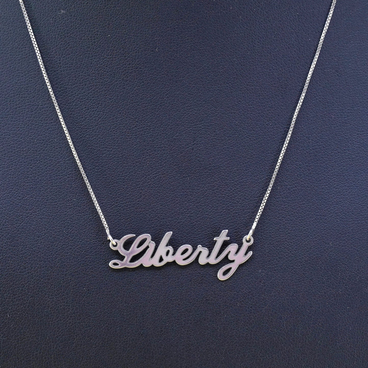 16" 1mm, vintage Sterling silver necklace, 925 box chain with name “liberty”