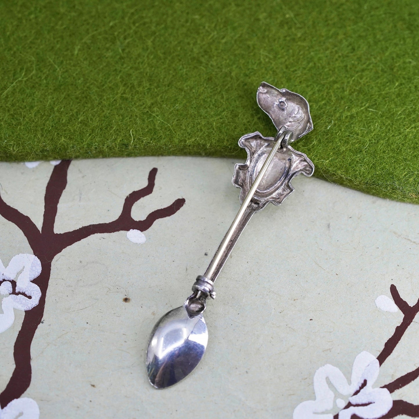 Vintage sterling silver handmade brooch, 925 dog spoon pin