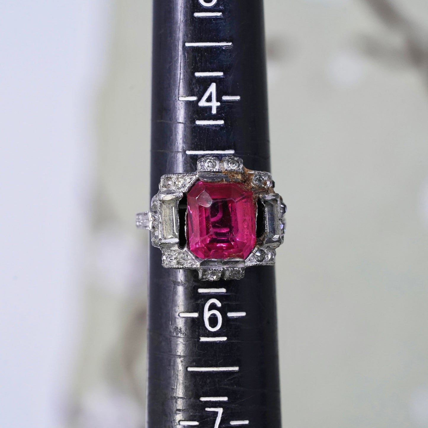 Size 5, 925 Sterling silver ring with pink Rhinestone, engagement ring