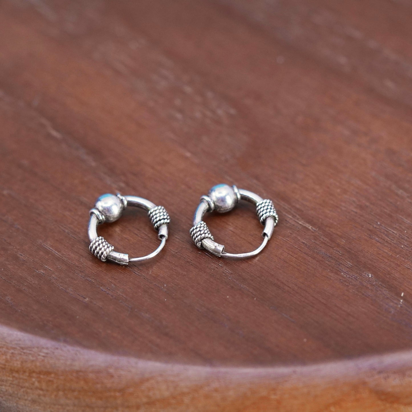0.5”, Sterling silver handmade earrings, solid 925 silver textured hoops huggie