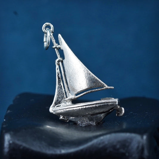 Vintage sterling silver handmade pendant, 925 sailing boat charm