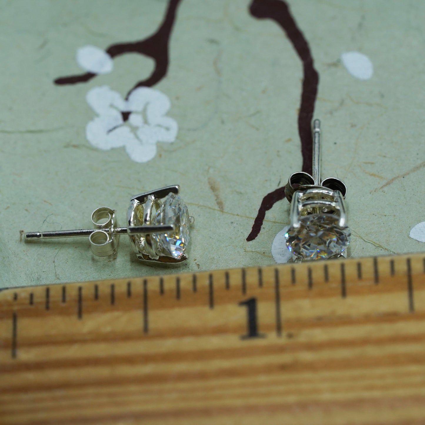 6mm, Vintage sterling 925 silver genuine round cz studs, filigree earrings