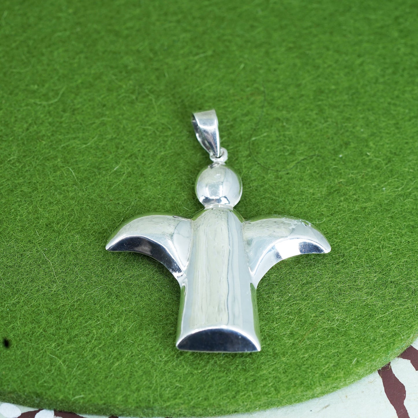 Vintage Sterling 925 silver handmade puffy angel pendant charm